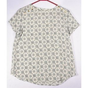 Ann Taylor Loft Shirt Womens Small White Black Long Sleeve Sheer Floral Blouse